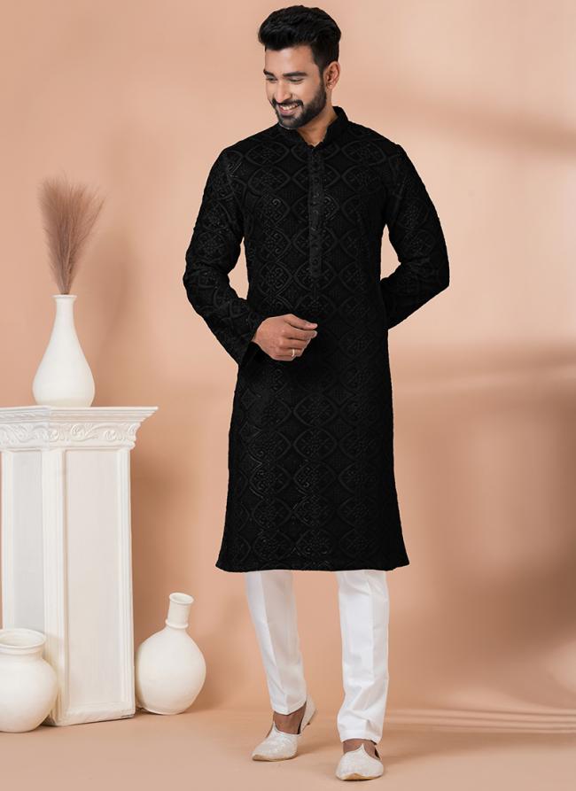 Viscose Black Festival Wear Sequins Work Readymade Kurta Pajama